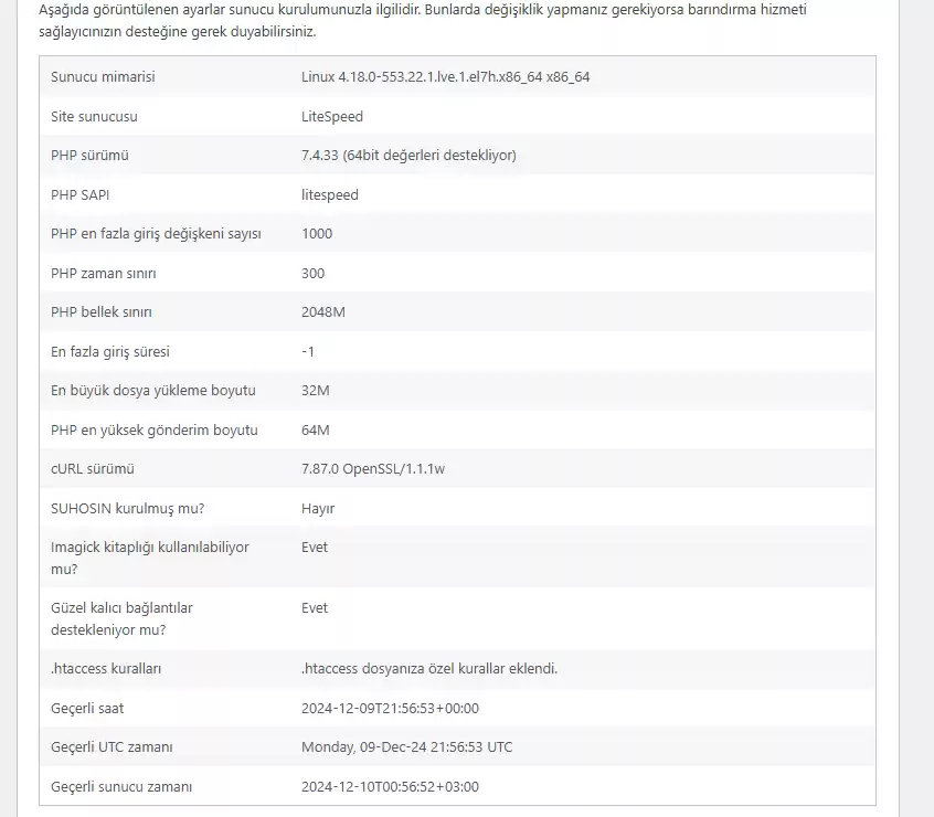 Config ile PHP Limit Arttırma